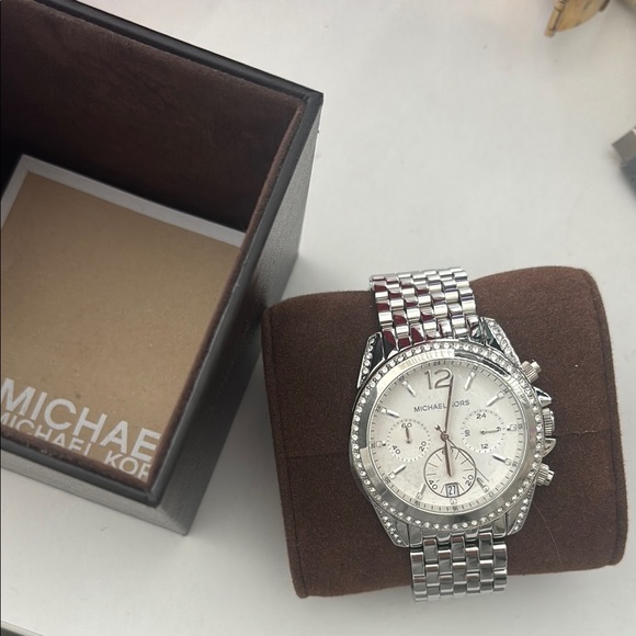 Michael Kors Silver Chronograph Watch with Crystal Bezel - Picture 2 of 4